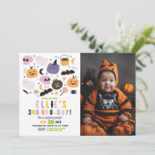 幽霊誕生日カボチャ女の子フォトハロウィーン 招待状 (スタンド正面)