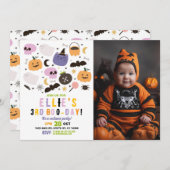 幽霊誕生日カボチャ女の子フォトハロウィーン 招待状 (正面/裏面)
