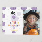 幽霊誕生日カボチャ女の子写真 招待状 (正面/裏面)