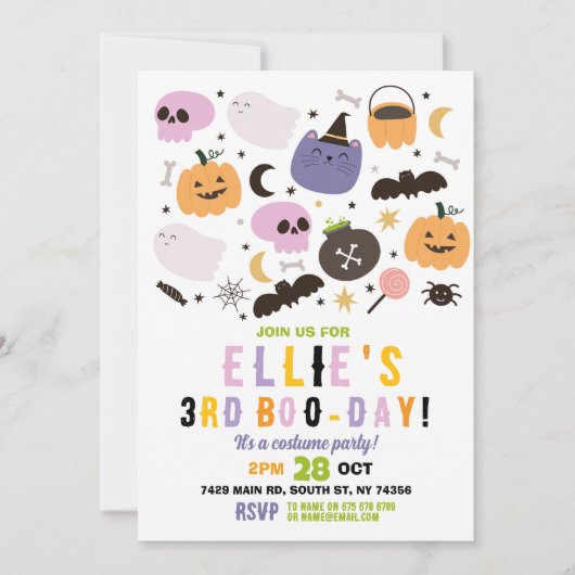 幽霊誕生日パンプキンズガールズピンクハロウィーン 招待状 (正面)