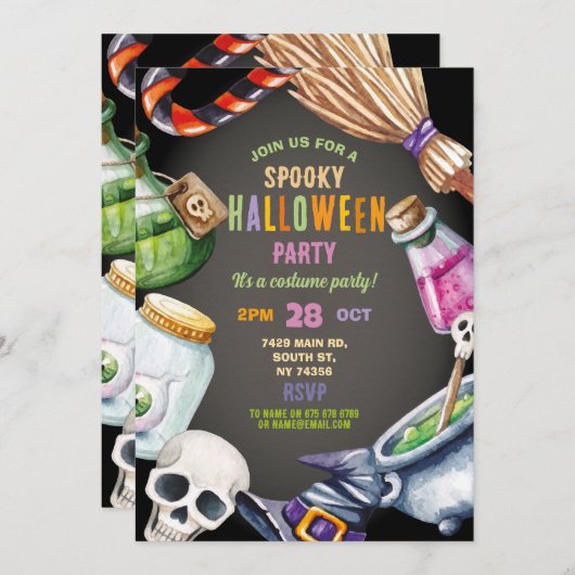 幽霊誕生日幽霊のよく出るハウスハロウィン不気味 招待状 (正面/裏面)