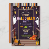 幽霊誕生日幽霊のよく出るハウスハロウィーンパンプキン 招待状 (正面/裏面)