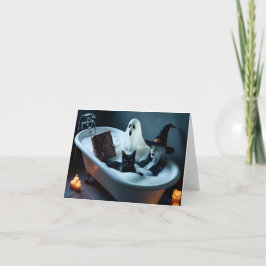 幽霊読のバスタブと黒猫のバブル サンキューカード