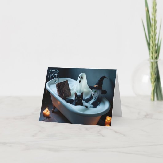 幽霊読のバスタブと黒猫のバブル サンキューカード (正面)