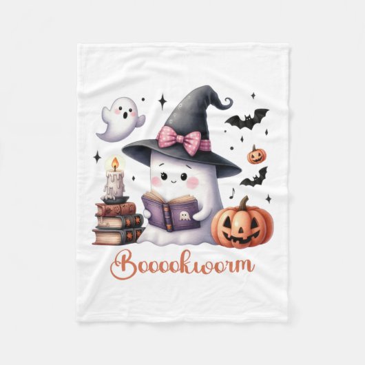 幽霊読ズブックコケットボウハロウィーンガールトッド フリースブランケット (正面)