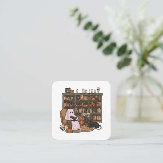 幽霊読ズブック猫好きハロウィーン スクエア名刺 (スタンド正面)