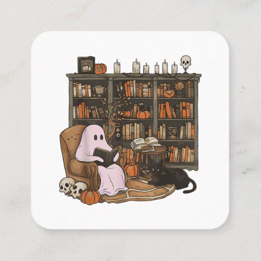 幽霊読ズブック猫好きハロウィーン スクエア名刺 (裏面)
