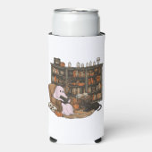 幽霊読ズブック猫好きハロウィーン スリム缶クーラー (Seltzer正面)