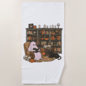 幽霊読ズブック猫好きハロウィーン ビーチタオル (正面)