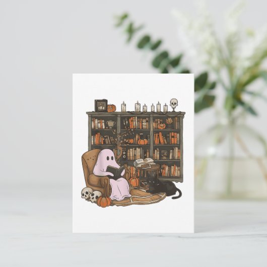 幽霊読ズブック猫好きハロウィーン ポストカード (スタンド正面)