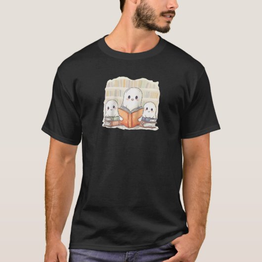 幽霊読一家で本の虫かわいい本 Tシャツ (正面)