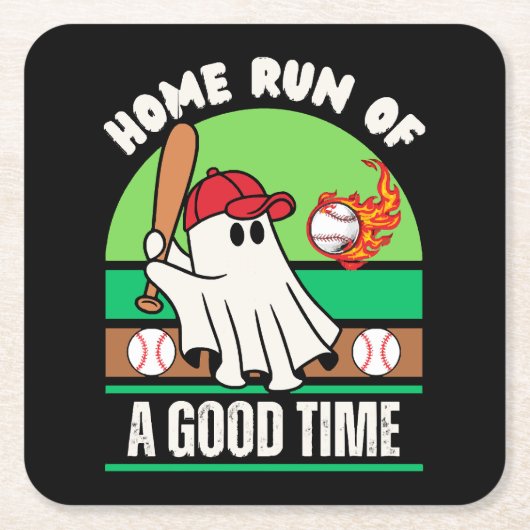 幽霊野球選手ハロウィン スクエアペーパーコースター (正面)