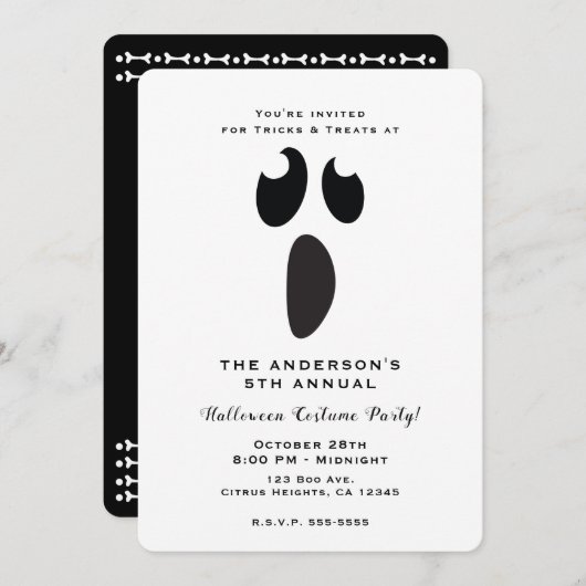 幽霊顔ハローウィンパーティトリックまたはトリートパーティー 招待状 (正面/裏面)