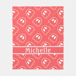 幽霊顔パターンサンゴ フリースブランケット