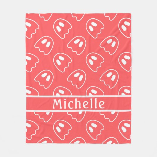 幽霊顔パターンサンゴ フリースブランケット (正面)