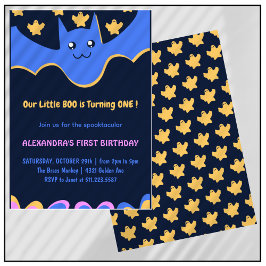 幽霊飛んでいるこうもりリトルブハロウィーン1st誕生日 招待状