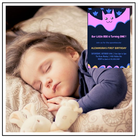 幽霊飛んでいるこうもりリトルブハロウィーン1st誕生日 招待状