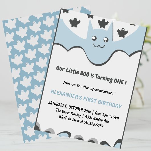 幽霊飛んでいるこうもりリトルブハロウィーン1st誕生日 招待状