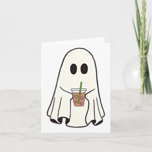 幽霊飲みコーヒーおかしなハロウィーンのコスチュームcoff カード (正面)