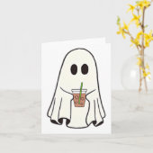 幽霊飲みコーヒーおかしなハロウィーンのコスチュームcoff カード (黄色い花)