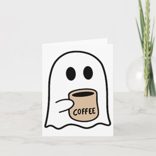 幽霊飲みコーヒーおかしなハロウィーンのコスチュームcoff カード (正面)