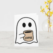 幽霊飲みコーヒーおかしなハロウィーンのコスチュームcoff カード (黄色い花)