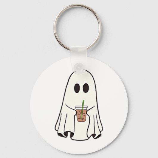 幽霊飲みコーヒーおかしなハロウィーンのコスチュームcoff キーホルダー (正面)