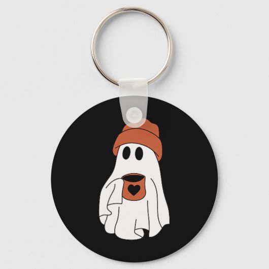 幽霊飲みコーヒーおかしなハロウィーンのコスチュームcoff キーホルダー (正面)