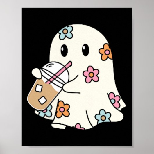 幽霊飲みコーヒーおかしなハロウィーンのコスチュームcoff ポスター (正面)