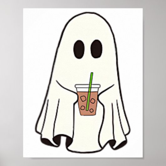 幽霊飲みコーヒーおかしなハロウィーンのコスチュームcoff ポスター (正面)