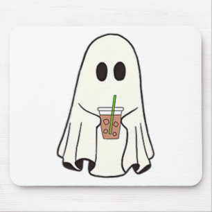 幽霊飲みコーヒーおかしなハロウィーンのコスチュームcoff マウスパッド