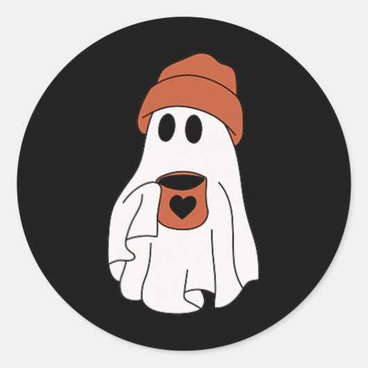 幽霊飲みコーヒーおかしなハロウィーンのコスチュームcoff ラウンドシール (正面)