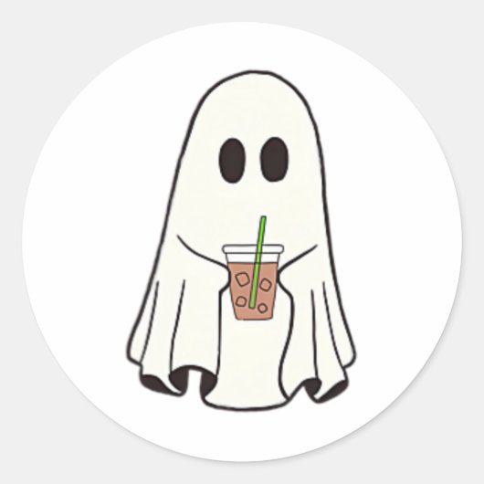 幽霊飲みコーヒーおかしなハロウィーンのコスチュームcoff ラウンドシール (正面)