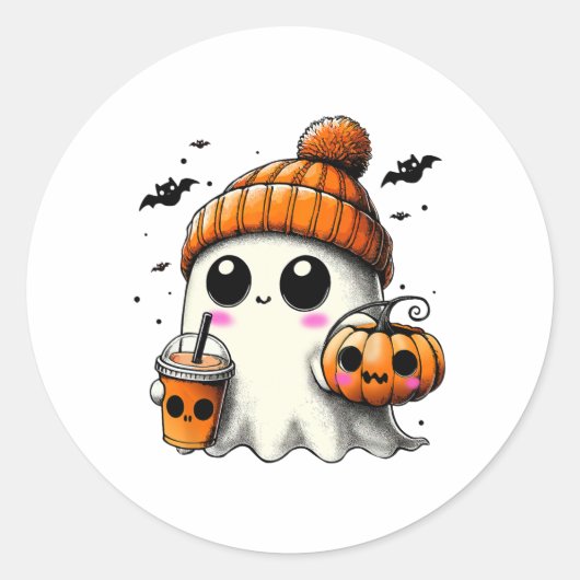 幽霊飲みコーヒーおかしなハロウィーンのコスチュームcoff ラウンドシール (正面)