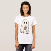 幽霊飲みコーヒーおかしなハロウィーンのコスチュームcoff tシャツ (正面フル)
