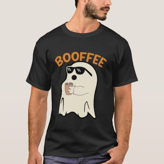 幽霊飲むコーヒーラバーボフおもしろいェハロウィー Tシャツ (正面)