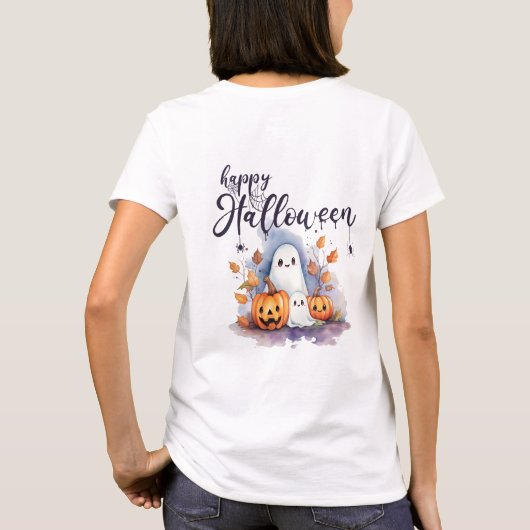 幽霊魅力的パンプキンスパイダーハロウィンTシャツ Tシャツ (裏面)