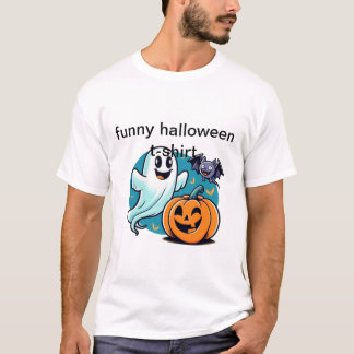 幽霊、おもしろいこうもり、カボチャ付きハロウィーンTシャツ –  Tシャツ