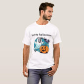 幽霊、おもしろいこうもり、カボチャ付きハロウィーンTシャツ –  Tシャツ (正面フル)