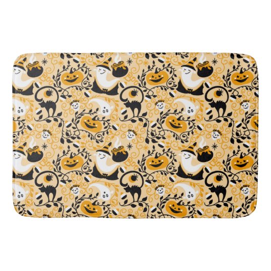 幽霊、かぼちゃ、黒猫 バスマット (正面)