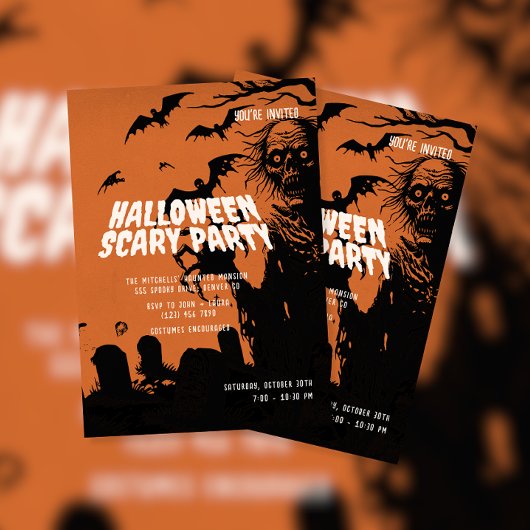 幽霊&こうもりハロウィーン怖いパーティー 招待状