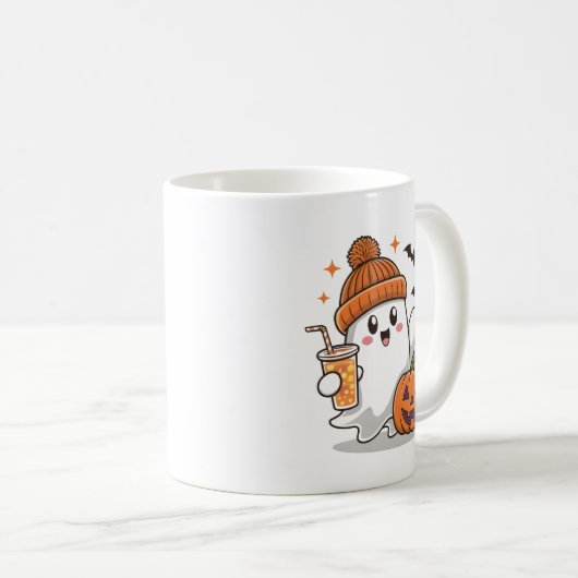 幽霊,こうもり,カボチャとドリンク,かわいいハロウィーン コーヒーマグカップ (正面右)