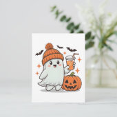 幽霊,こうもり,カボチャとドリンク,かわいいハロウィーン シーズンカード (スタンド正面)