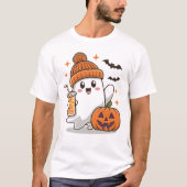 幽霊,こうもり,カボチャとドリンク,かわいいハロウィーン Tシャツ (正面)