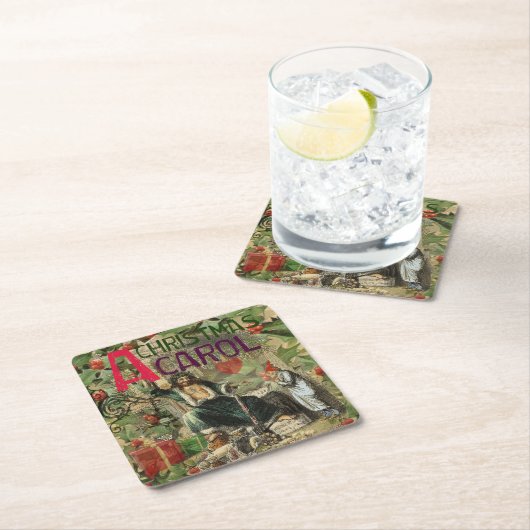 幽霊・オブ・クリスマスプレゼントイラストレーション・スクルージ スクエアペーパーコースター (インサイチュ)