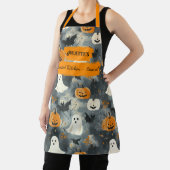 幽霊、カボチャ、およびこうもりを含むグレーハロウィーン エプロン (インサイチュ)