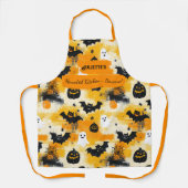 幽霊、カボチャ、こうもり付きイエローハロウィーン エプロン (正面)