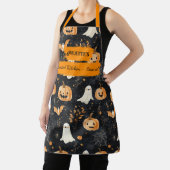 幽霊、カボチャ、こうもり付きブラックハロウィーン エプロン (インサイチュ)