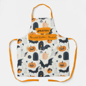 幽霊、カボチャ、こうもり付きホワイトハロウィーン エプロン (正面)