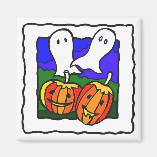 「幽霊、カボチャ」ハロウィーン冷蔵庫用マグネット マグネット (正面)